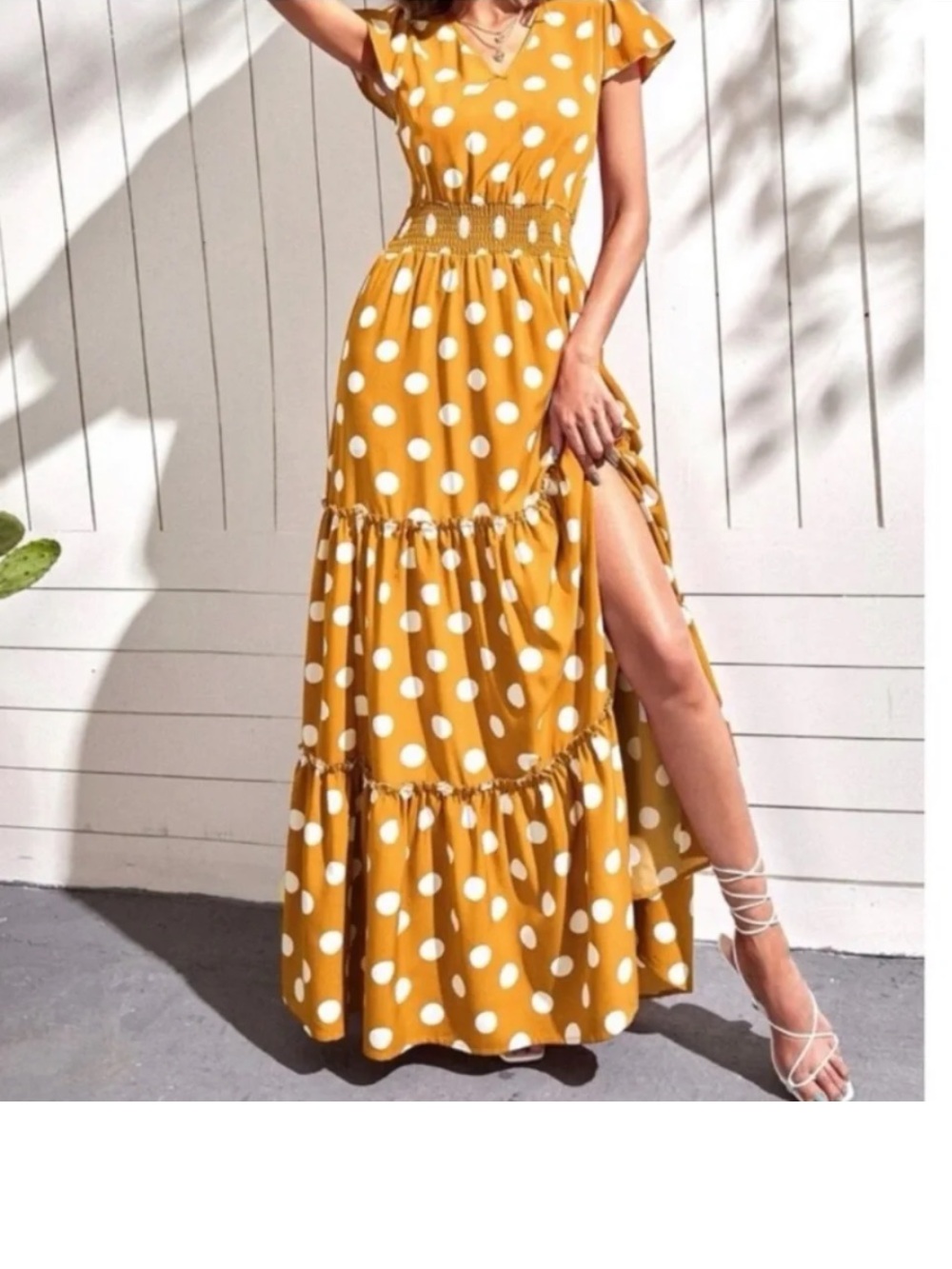Women’s Polka Dot Maxi Dress - Mustard Yellow size medium